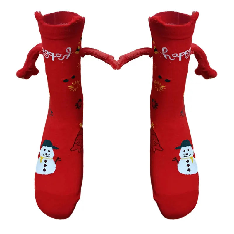 Cute Christmas Magnetic Socks Cotton Santa Claus Bear Pattern Hand In Hand Celebrity Couple Sock Mid Tube Soft Socks With Magnet ShopOnlyDeal