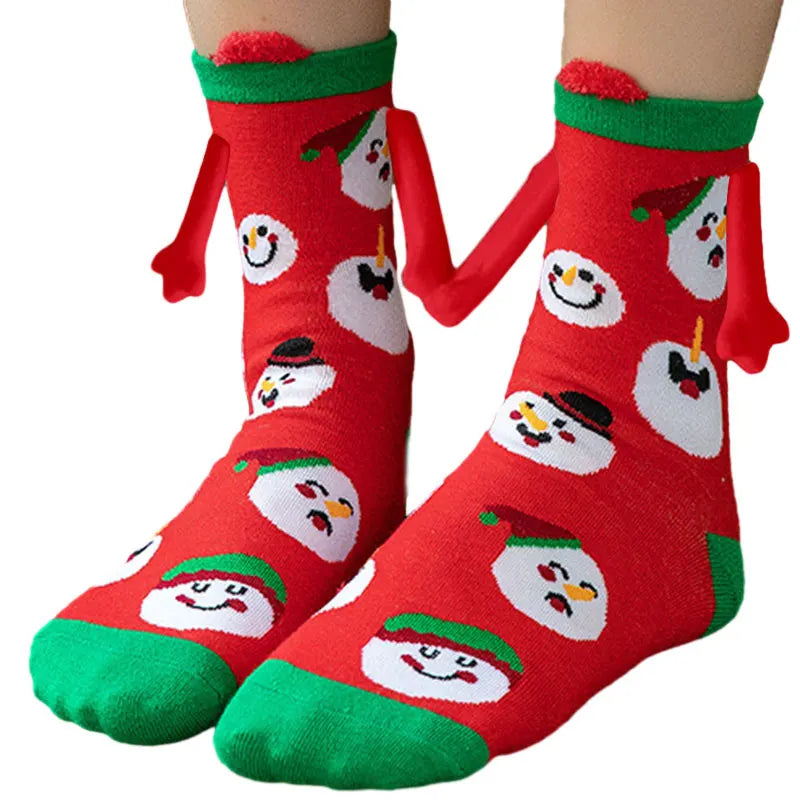 Cute Christmas Magnetic Socks Cotton Santa Claus Bear Pattern Hand In Hand Celebrity Couple Sock Mid Tube Soft Socks With Magnet ShopOnlyDeal