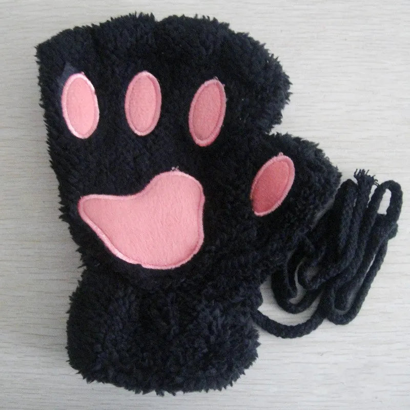 Cute Fluffy Cat Paw Claw Fingerless Gloves Warm Soft Plush Fingerless Panda Mittens Half Finger Women Winter Wear Christmas Gift ShopOnlyDeal