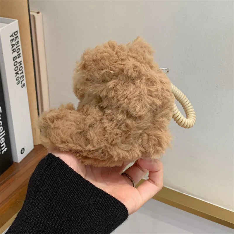 Cute Fur Fluffy Bear Earphone Case for Apple AirPods: Adorable Protective Silicone Charging Case with Plush Design ShopOnlyDeal