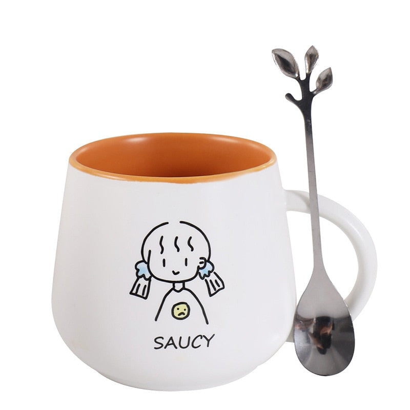 Cute Cartoon Mug With Spoon His and Hers Coffee Mugs Student Office Coffee Cups Ceramic Cup Large Capacity Unisex Drinking Cup Uptrends