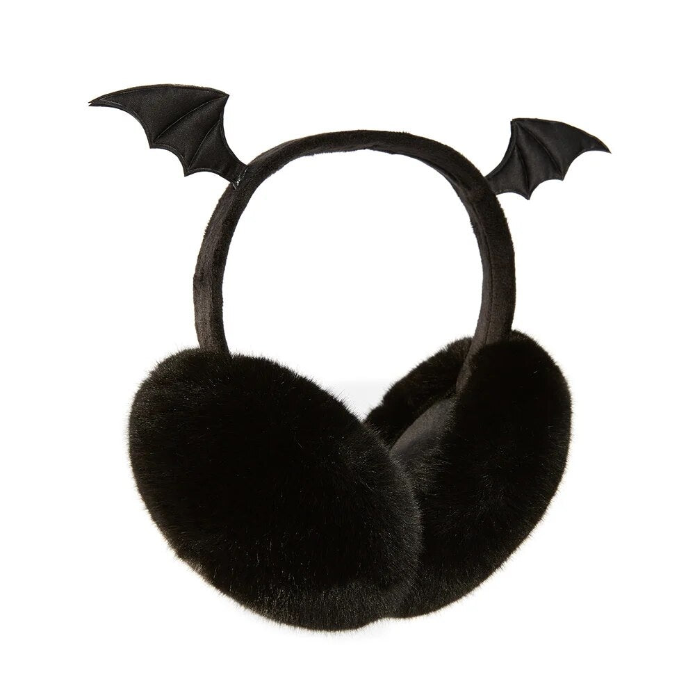 Cute Plush Black Bat Wing Warm Earmuffs Gothic Women's Lolita Dark Girl Warmer Muff Fold Ear Cover Lovely Halloween Accessories ShopOnlyDeal