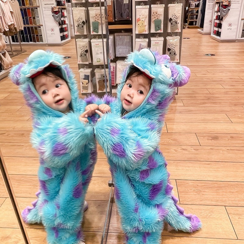 Monster Costume For Kids Cute Sully Halloween Kawaii Outfit Baby Boy Girl Winter Cosplay Clothes Warm Soft Romper Blue Suit COCOGUGU Store