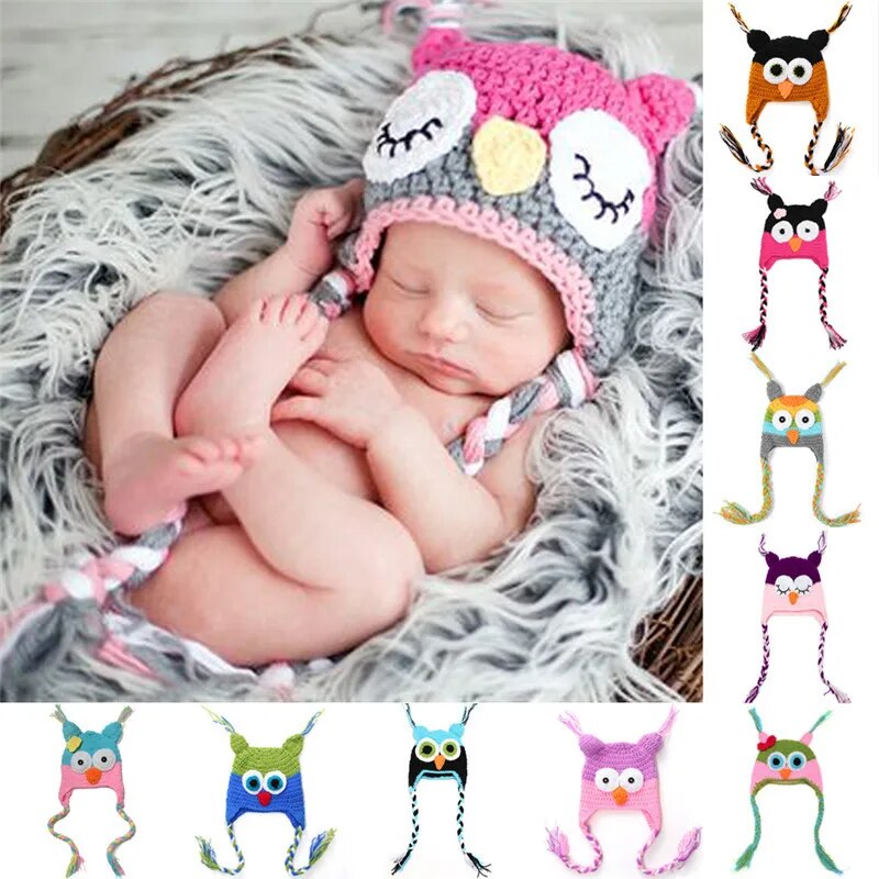 Cute Winter Baby Hat Cap Girls Boys Knitted Crochet Hats Baby Owl Hat With Ear Flap Toddler Infant Photography Props Animal Hat ShopOnlyDeal