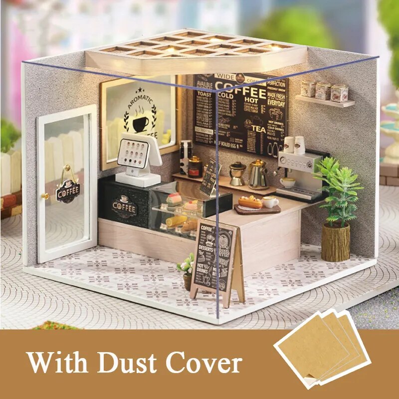 Coffee Shop DIY Dollhouse Kit with Furniture and Light Coffee Shop Miniature Doll House Wooden Model Toy for Adult Birthday Gifts ShopOnlyDeal