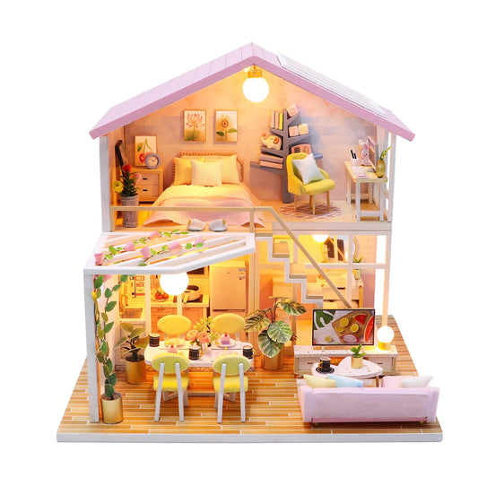 DIY Dollhouse Wooden Doll Houses Miniature Doll House Furniture Kit with LED Light Music for Children Birthday Gift ShopOnlyDeal