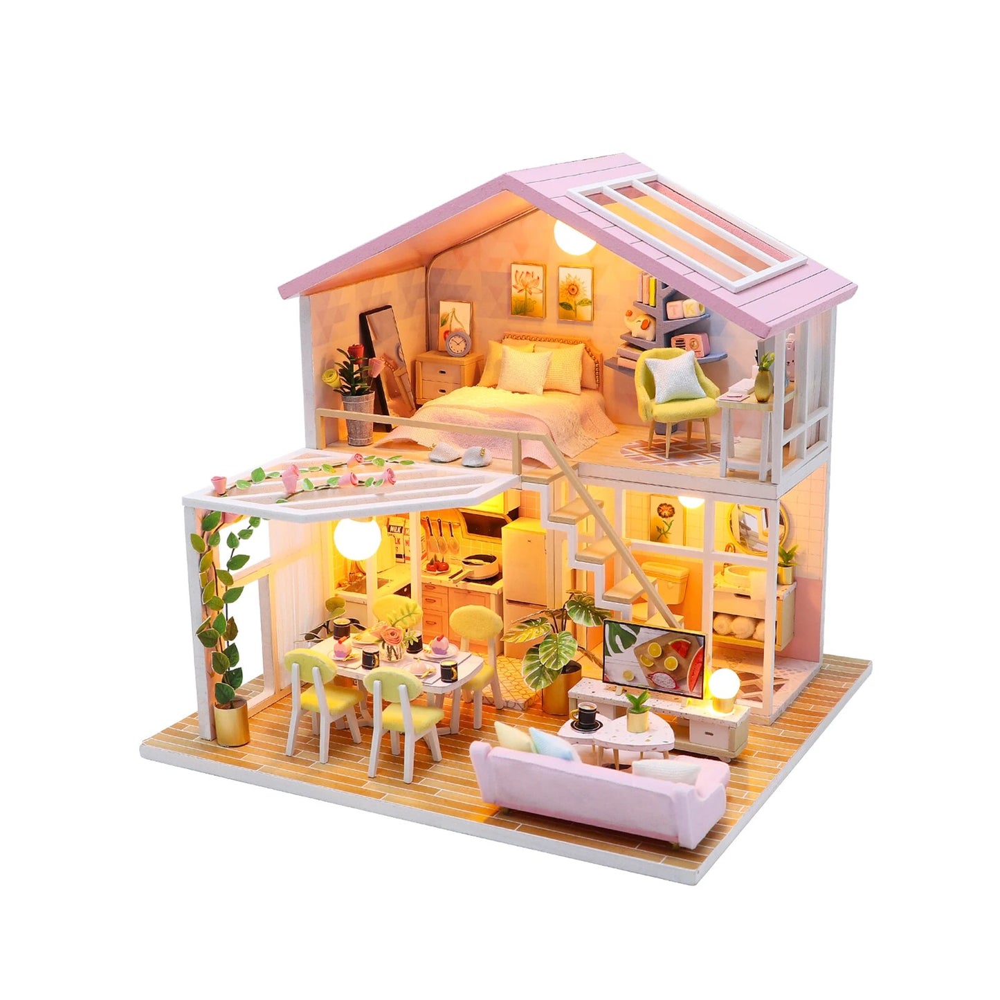 DIY Dollhouse Wooden Doll Houses Miniature Doll House Furniture Kit with LED Light Music for Children Birthday Gift ShopOnlyDeal