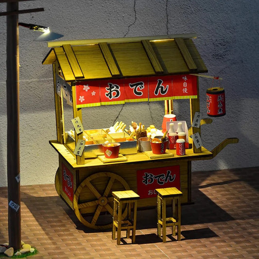 DIY Dollhouse Wooden Doll Houses Miniature Street Stall Japanese Oden Furniture Food Ornaments Kit With Led For Children Gift ShopOnlyDeal