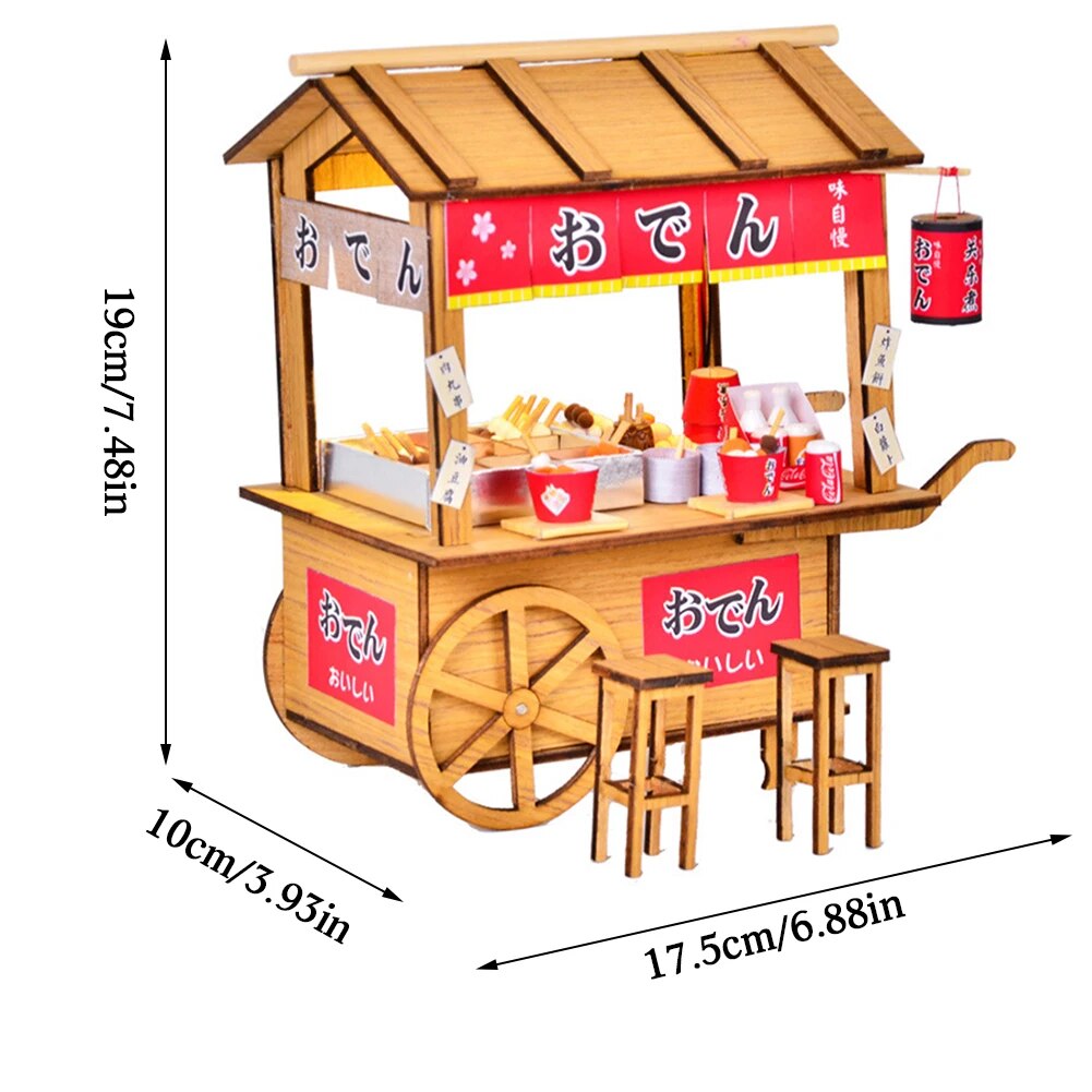 DIY Dollhouse Wooden Doll Houses Miniature Street Stall Japanese Oden Furniture Food Ornaments Kit With Led For Children Gift ShopOnlyDeal