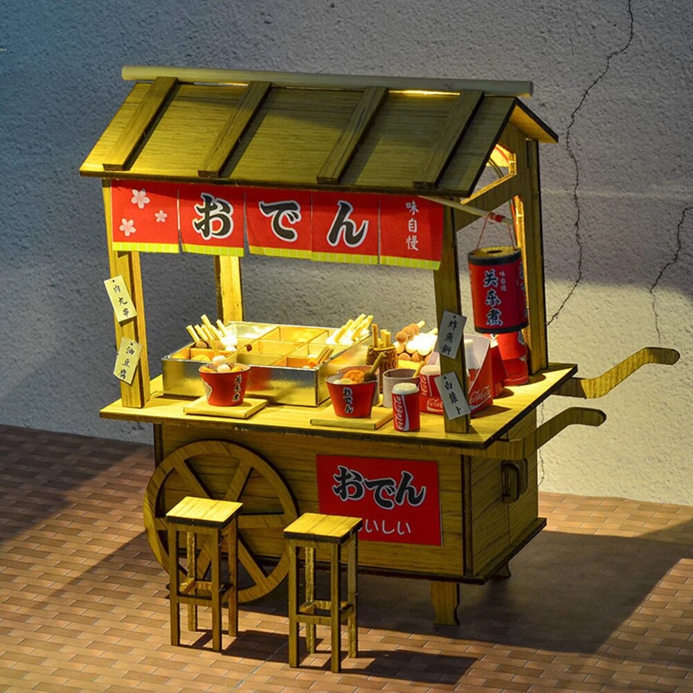 DIY Dollhouse Wooden Doll Houses Miniature Street Stall Japanese Oden Furniture Food Ornaments Kit With Led For Children Gift ShopOnlyDeal