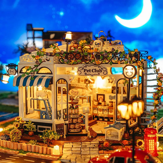 DIY Wooden Doll House Kits Miniature With Furniture Creative Mini Pet Club Casa Led Light Dollhouse Toys For Girls Christmas Gif ShopOnlyDeal
