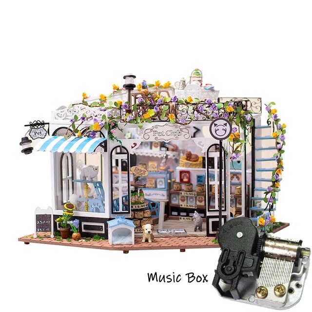 DIY Wooden Doll House Kits Miniature With Furniture Creative Mini Pet Club Casa Led Light Dollhouse Toys For Girls Christmas Gif ShopOnlyDeal