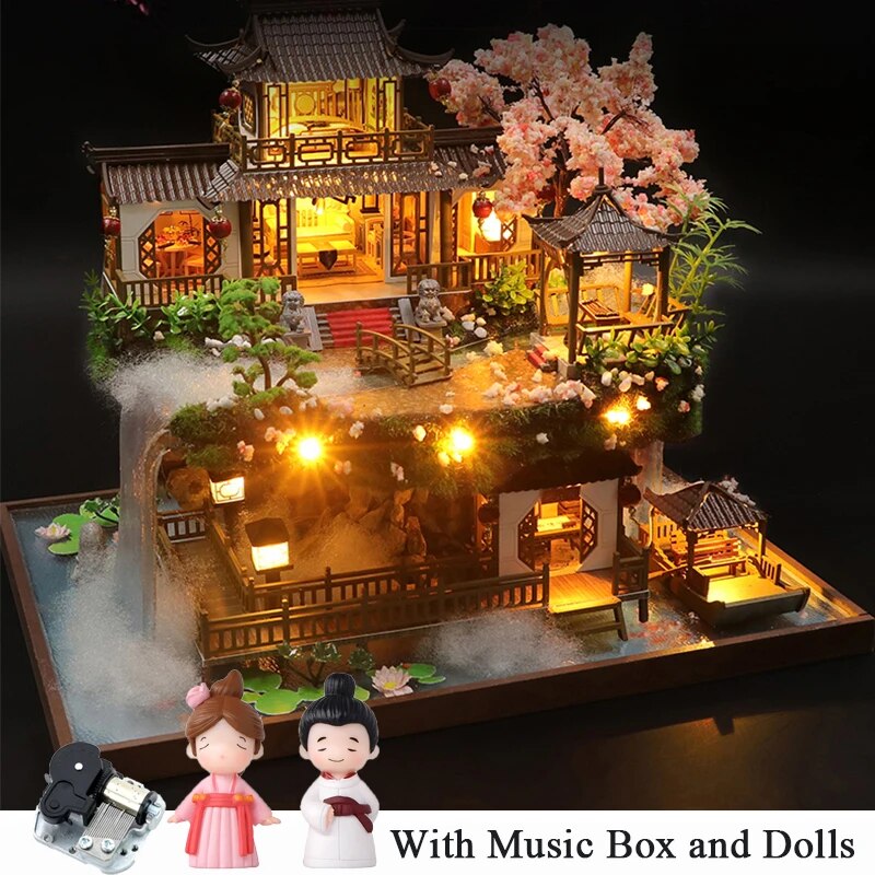 DIY Wooden Miniature Building Kit Doll Houses with Furniture Chinese Ancient Casa Dollhouse Handmade Toys for Girls Xmas Gifts ShopOnlyDeal