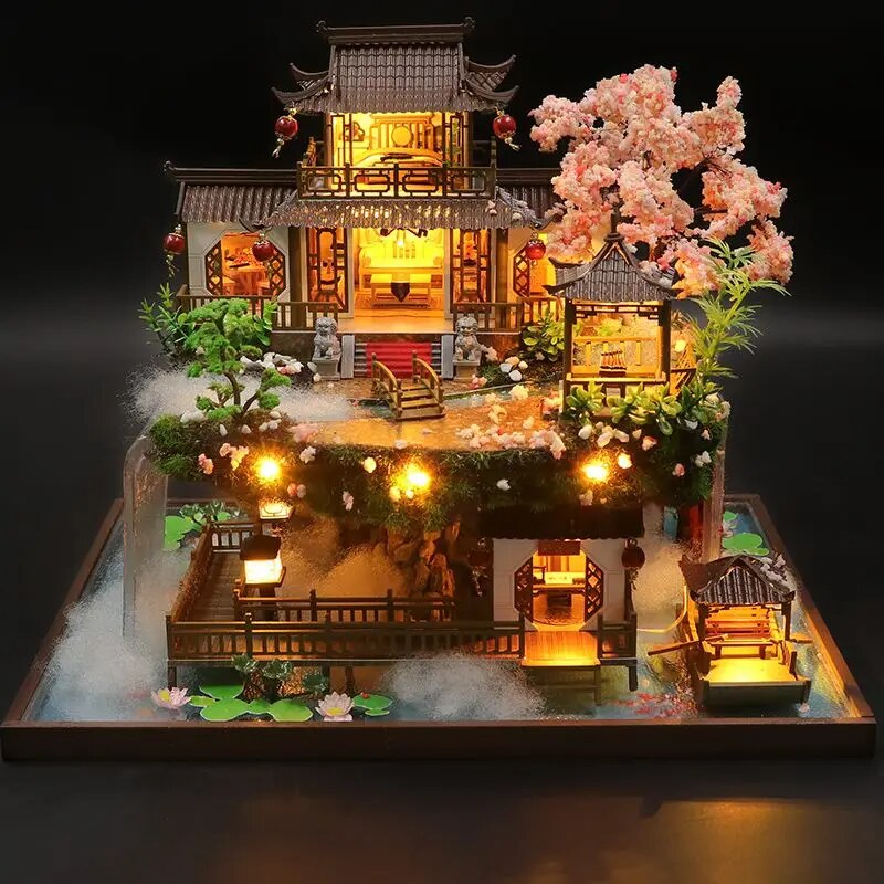 DIY Wooden Miniature Building Kit Doll Houses with Furniture Chinese Ancient Casa Dollhouse Handmade Toys for Girls Xmas Gifts ShopOnlyDeal