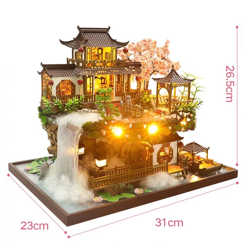 DIY Wooden Miniature Building Kit Doll Houses with Furniture Chinese Ancient Casa Dollhouse Handmade Toys for Girls Xmas Gifts ShopOnlyDeal