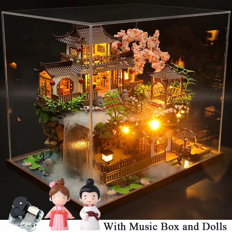 DIY Wooden Miniature Building Kit Doll Houses with Furniture Chinese Ancient Casa Dollhouse Handmade Toys for Girls Xmas Gifts ShopOnlyDeal