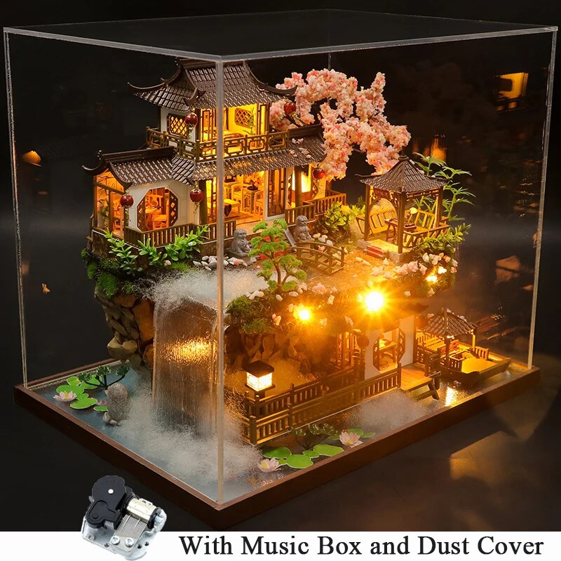 DIY Wooden Miniature Building Kit Doll Houses with Furniture Chinese Ancient Casa Dollhouse Handmade Toys for Girls Xmas Gifts ShopOnlyDeal