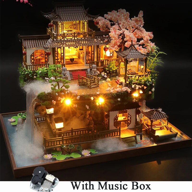 DIY Wooden Miniature Building Kit Doll Houses with Furniture Chinese Ancient Casa Dollhouse Handmade Toys for Girls Xmas Gifts ShopOnlyDeal