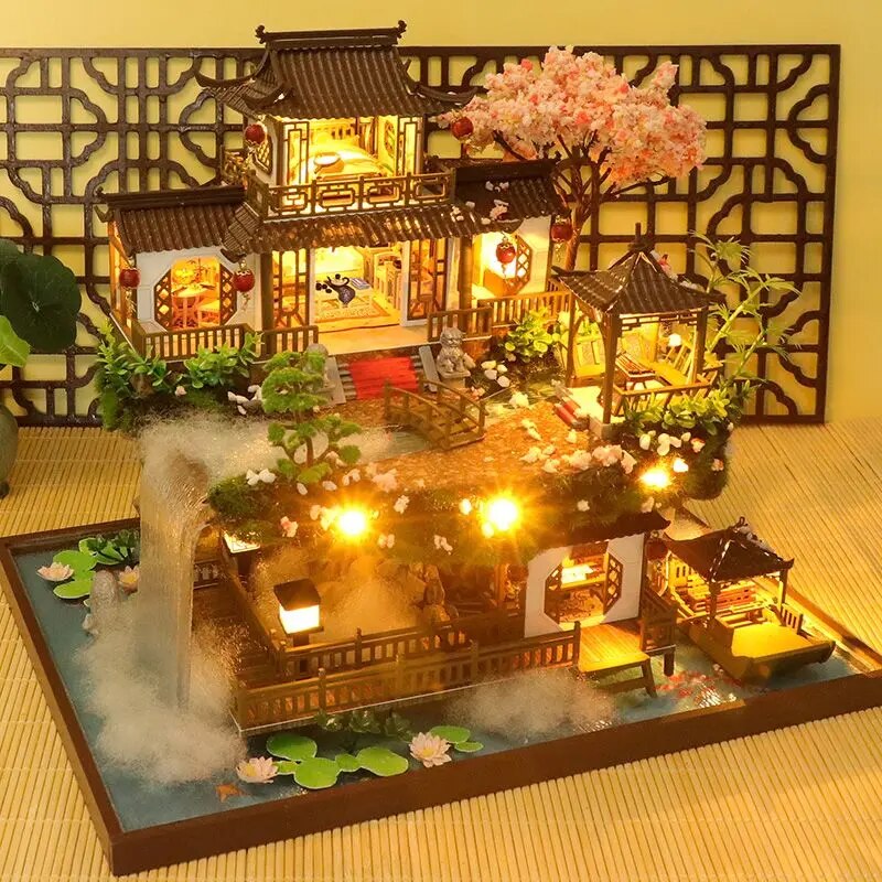 DIY Wooden Miniature Building Kit Doll Houses with Furniture Chinese Ancient Casa Dollhouse Handmade Toys for Girls Xmas Gifts ShopOnlyDeal