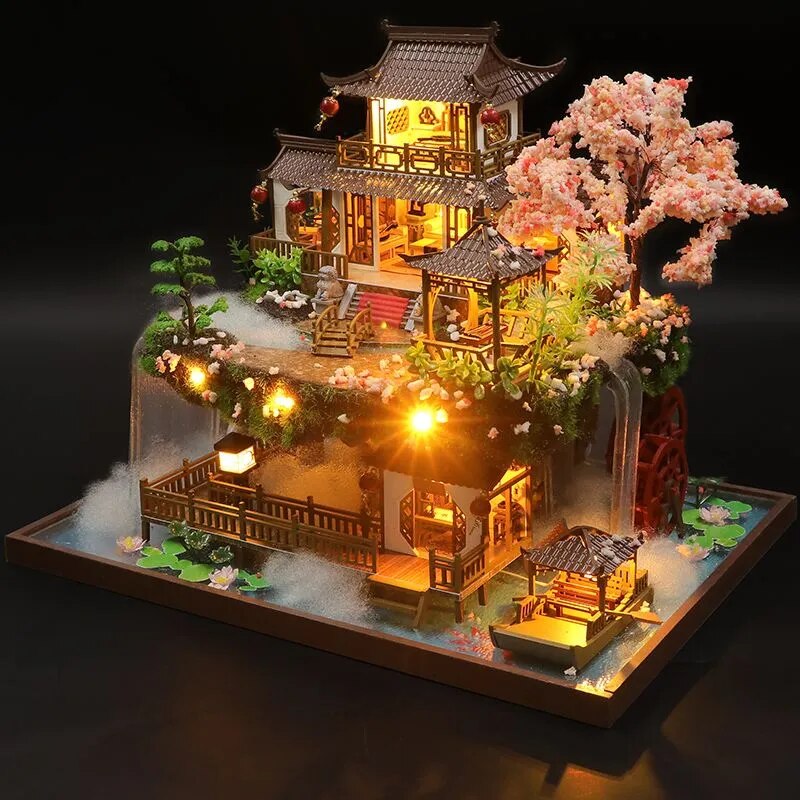 DIY Wooden Miniature Building Kit Doll Houses with Furniture Chinese Ancient Casa Dollhouse Handmade Toys for Girls Xmas Gifts ShopOnlyDeal