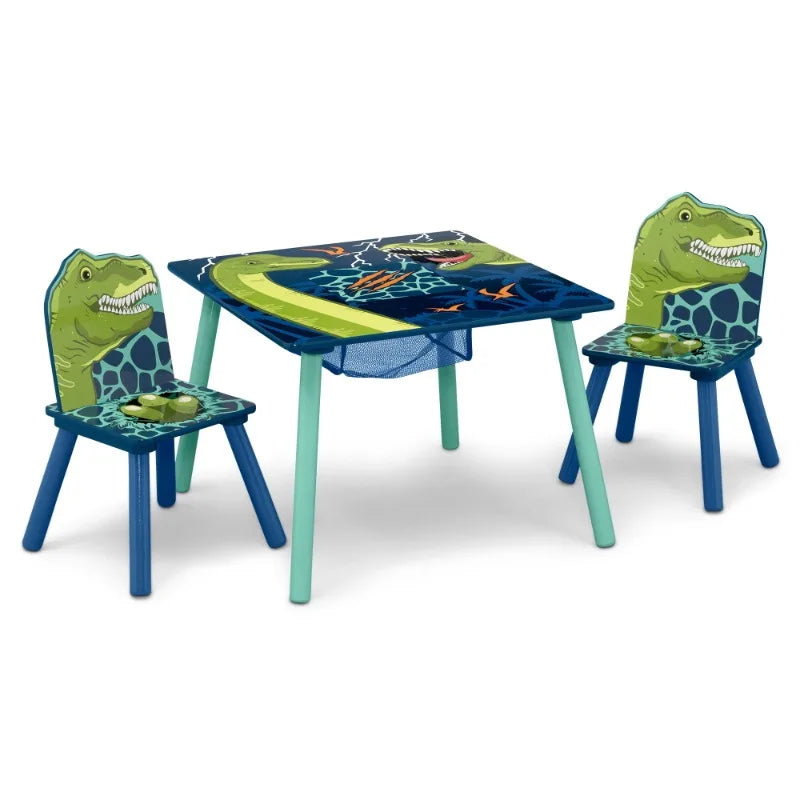 Children Dinosaur Table and Chair Set With Storage (2 Chairs Included) - Greenguard Gold Certified, Blue/Green ShopOnlyDeal