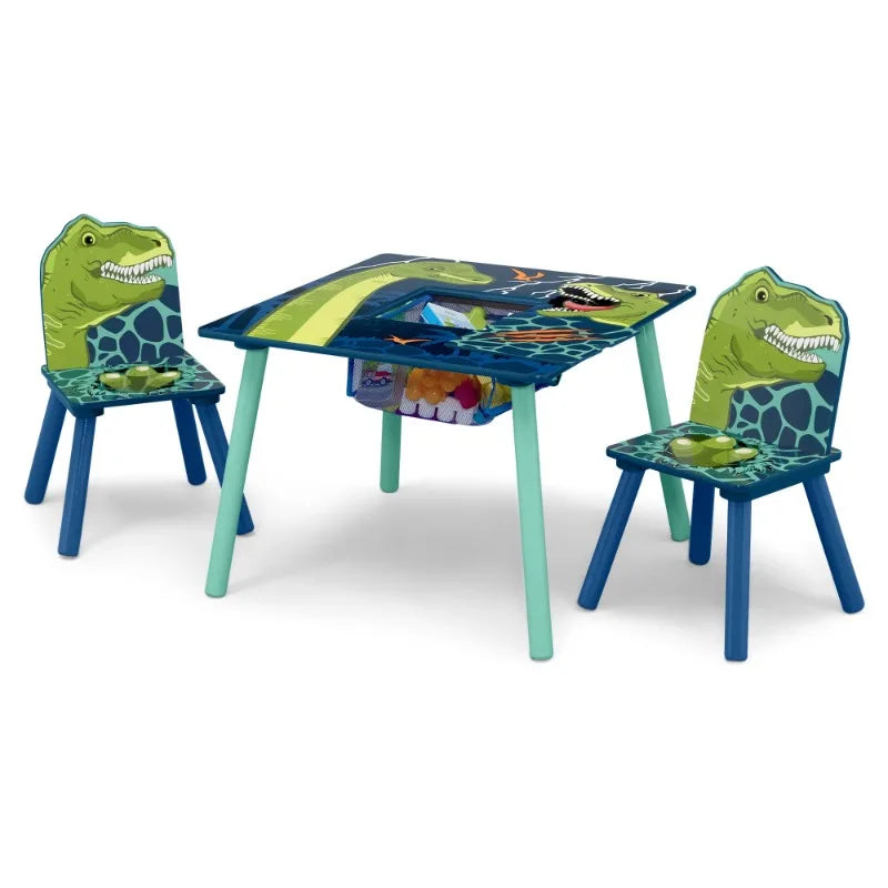 Children Dinosaur Table and Chair Set With Storage (2 Chairs Included) - Greenguard Gold Certified, Blue/Green ShopOnlyDeal