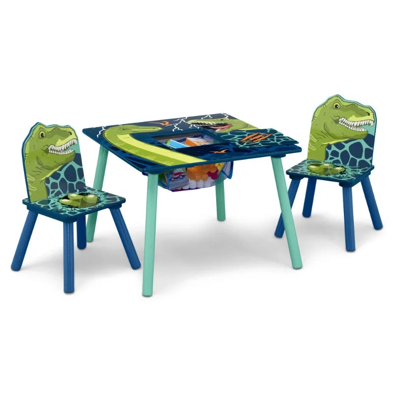 Children Dinosaur Table and Chair Set With Storage (2 Chairs Included) - Greenguard Gold Certified, Blue/Green ShopOnlyDeal