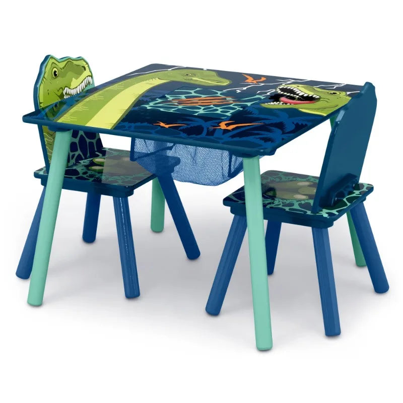 Children Dinosaur Table and Chair Set With Storage (2 Chairs Included) - Greenguard Gold Certified, Blue/Green ShopOnlyDeal