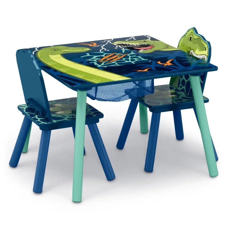 Children Dinosaur Table and Chair Set With Storage (2 Chairs Included) - Greenguard Gold Certified, Blue/Green ShopOnlyDeal