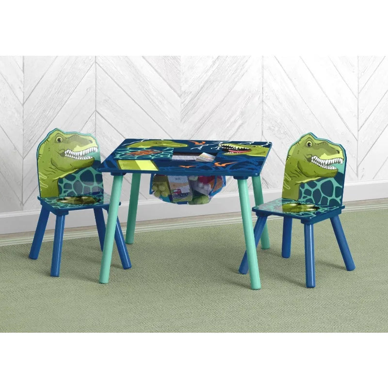 Children Dinosaur Table and Chair Set With Storage (2 Chairs Included) - Greenguard Gold Certified, Blue/Green ShopOnlyDeal