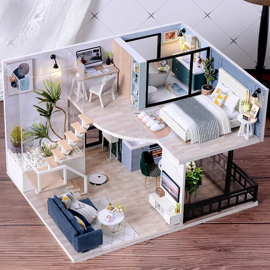 Doll House Kit 3D Wooden Mini Doll House Assembly Building with Furniture Kit Toys Children's Birthday Gift DIY Handmade 3D Jigs ShopOnlyDeal
