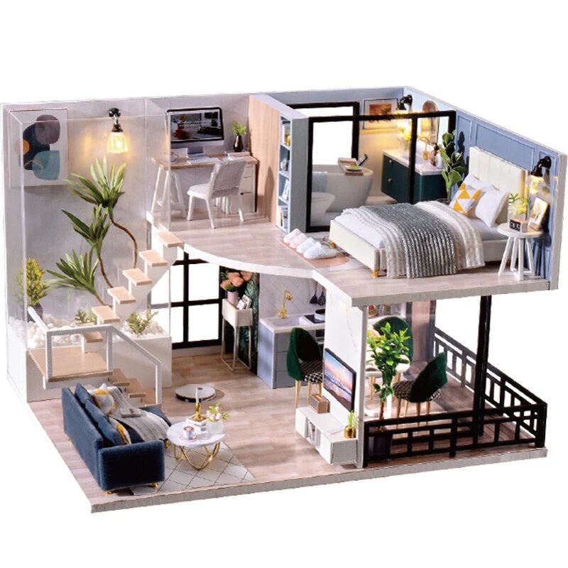 Doll House Kit 3D Wooden Mini Doll House Assembly Building with Furniture Kit Toys Children's Birthday Gift DIY Handmade 3D Jigs ShopOnlyDeal