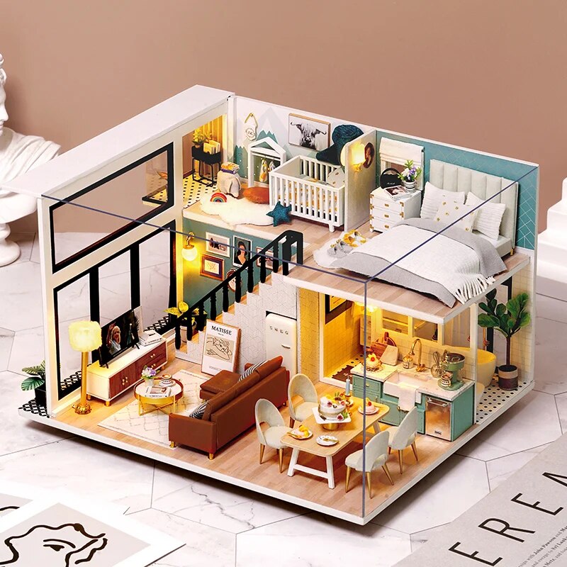 Doll House Kit 3D Wooden Mini Doll House Assembly Building with Furniture Kit Toys Children's Birthday Gift DIY Handmade 3D Jigs ShopOnlyDeal