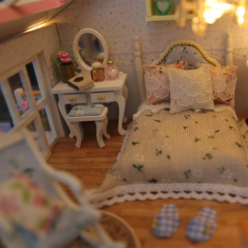 DollHouse Miniature Doll DIY Assembly Building Model Villa Kit Production Small Room Girl Toys, Home Bedroom Decoration with Fu ShopOnlyDeal