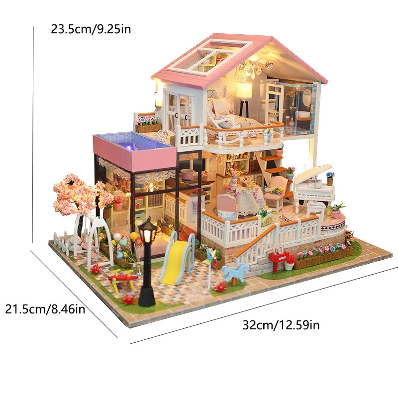 DollHouse Miniature Doll DIY Assembly Building Model Villa Kit Production Small Room Girl Toys, Home Bedroom Decoration with Fu ShopOnlyDeal