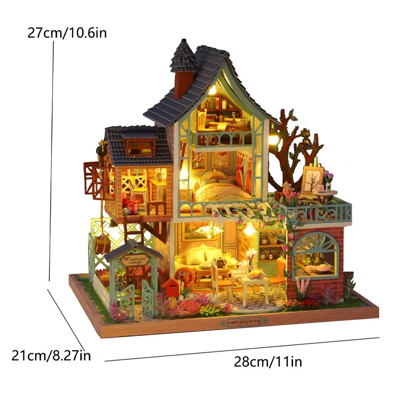 Doll House Miniature Doll DIY Assembly Building Model Villa Kit Production of Small Room Toys, Home Bedroom Decorations with Fur ShopOnlyDeal