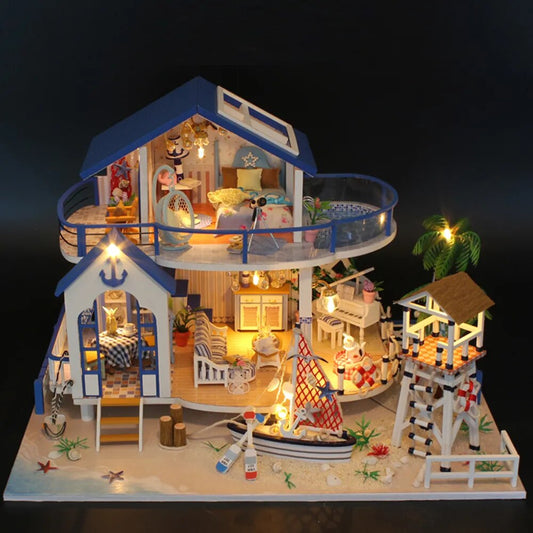 Dollhouse Miniature DIY Wooden Dollhouse Kit with Furniture with LED Light Legend of Blue Sea For Girls Birthday Gifts ShopOnlyDeal