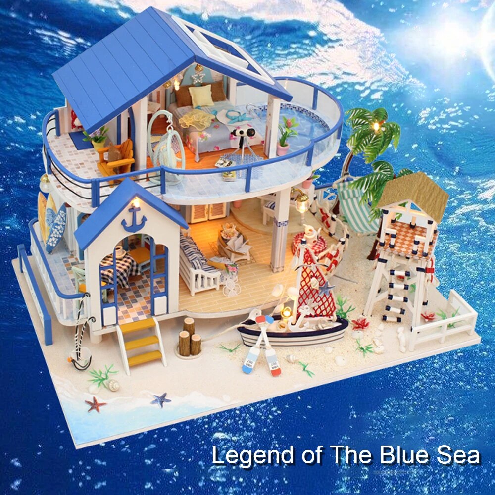 Dollhouse Miniature DIY Wooden Dollhouse Kit with Furniture with LED Light Legend of Blue Sea For Girls Birthday Gifts ShopOnlyDeal