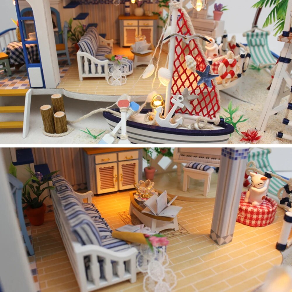 Dollhouse Miniature DIY Wooden Dollhouse Kit with Furniture with LED Light Legend of Blue Sea For Girls Birthday Gifts ShopOnlyDeal