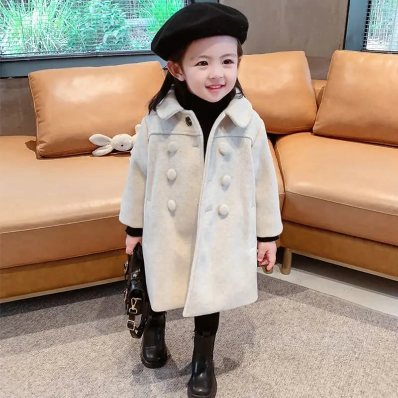 Double Breasted Girls Woolen Coats Autumn Winter Trench Jacket Coat 2-6Yrs Children Clothes For Kids Outerwear Birthday Present ShopOnlyDeal