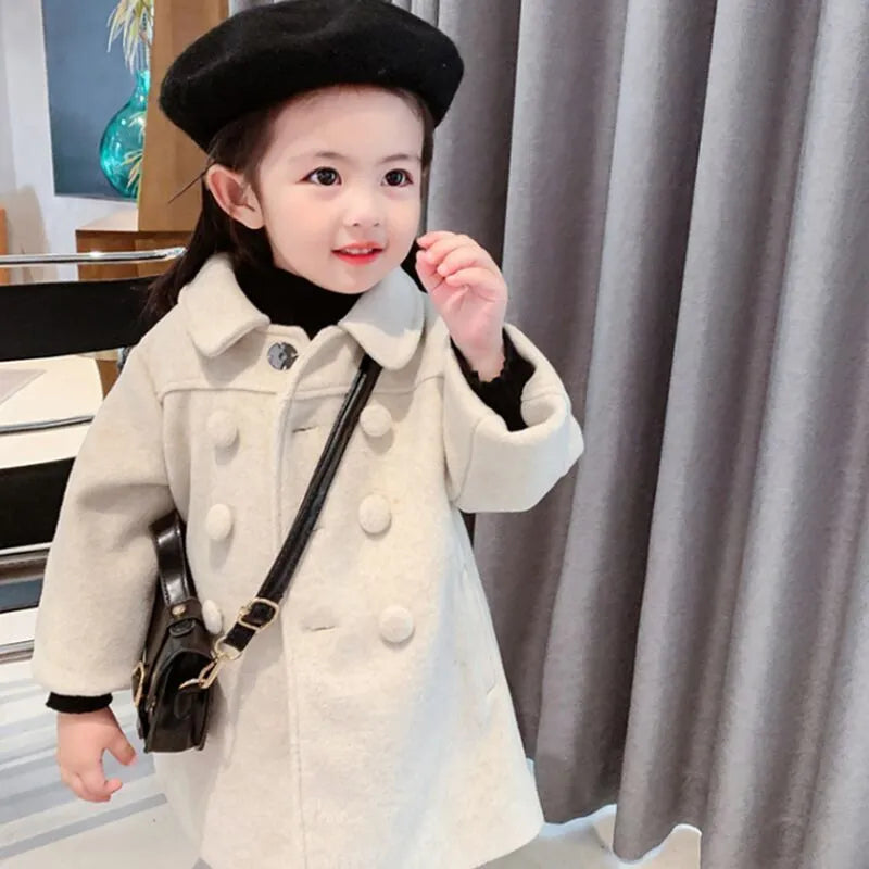 Double Breasted Girls Woolen Coats Autumn Winter Trench Jacket Coat 2-6Yrs Children Clothes For Kids Outerwear Birthday Present ShopOnlyDeal