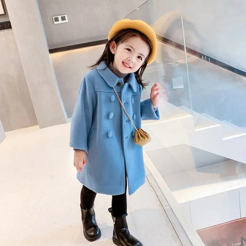 Double Breasted Girls Woolen Coats Autumn Winter Trench Jacket Coat 2-6Yrs Children Clothes For Kids Outerwear Birthday Present ShopOnlyDeal