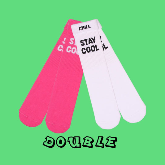 Street Socks Double Pairs STAY COOL Fashion Creative Men Letters Hiphop two Socks Pink Women Street Skate Long Sock ShopOnlyDeal