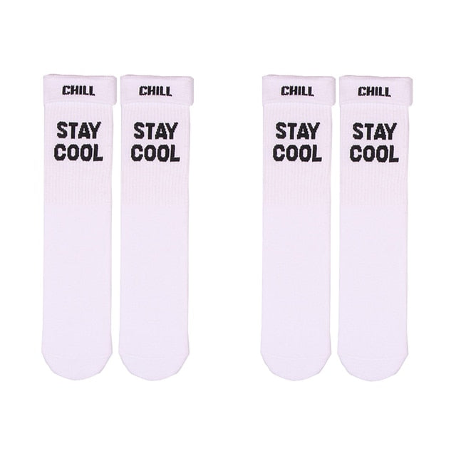 Street Socks Double Pairs STAY COOL Fashion Creative Men Letters Hiphop two Socks Pink Women Street Skate Long Sock ShopOnlyDeal