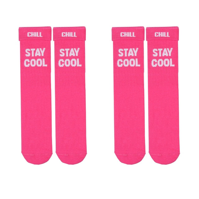 Street Socks Double Pairs STAY COOL Fashion Creative Men Letters Hiphop two Socks Pink Women Street Skate Long Sock ShopOnlyDeal