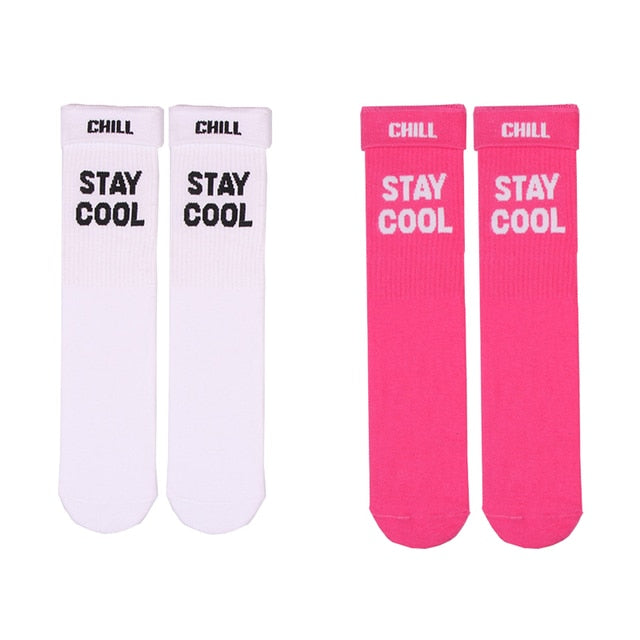 Street Socks Double Pairs STAY COOL Fashion Creative Men Letters Hiphop two Socks Pink Women Street Skate Long Sock ShopOnlyDeal