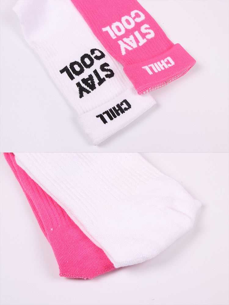 Street Socks Double Pairs STAY COOL Fashion Creative Men Letters Hiphop two Socks Pink Women Street Skate Long Sock ShopOnlyDeal