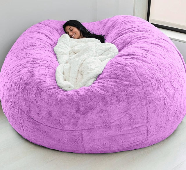 Giant Bean Bag 7ft Giant Fur Cover Living Room Furniture Big Round Soft Washable Fluffy Faux Fur BeanBag Lazy Sofa Bed Coat ShopOnlyDeal