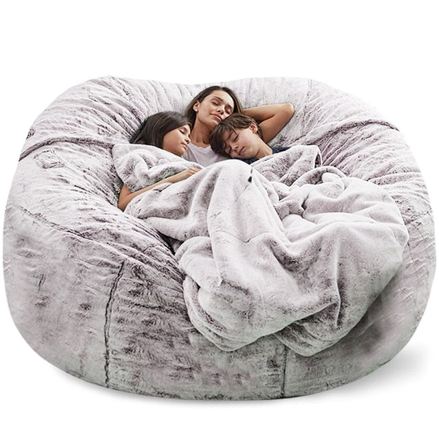 Giant Bean Bag 7ft Giant Fur Cover Living Room Furniture Big Round Soft Washable Fluffy Faux Fur BeanBag Lazy Sofa Bed Coat ShopOnlyDeal