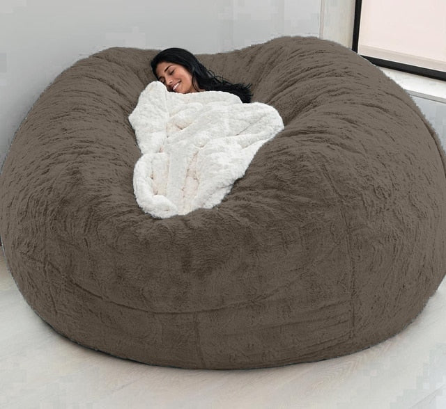 Giant Bean Bag 7ft Giant Fur Cover Living Room Furniture Big Round Soft Washable Fluffy Faux Fur BeanBag Lazy Sofa Bed Coat ShopOnlyDeal